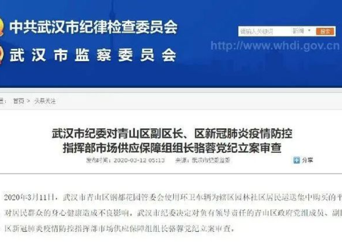 武汉疫情市领导处理结果（武汉疫情受处分的领导）