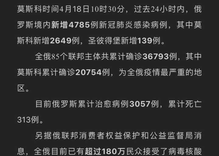 肺炎疫情最新消息（俄罗斯肺炎疫情最新消息）
